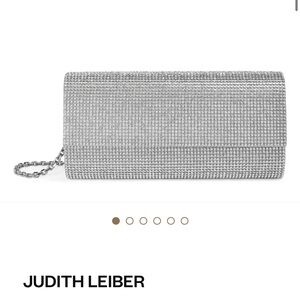 Judith Leiber Perry Crystal Embellished Silver evening bag clutch with chain